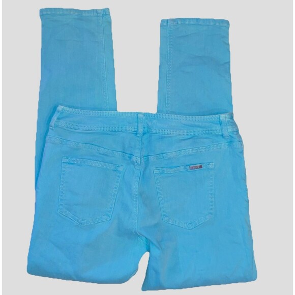 CHICO'S SO SLIMMING sz 8 / sz 1 Turquoise Aqua Blue Denim Jeans Straight Tapered - Picture 2 of 5